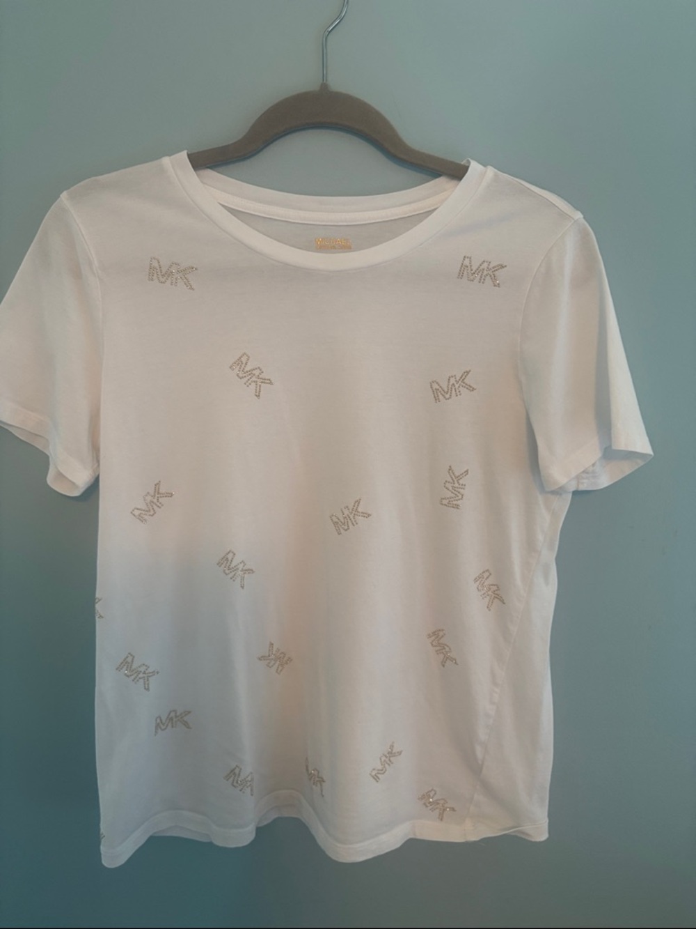 Michael Kors White Tee with Gold MK Embellishments